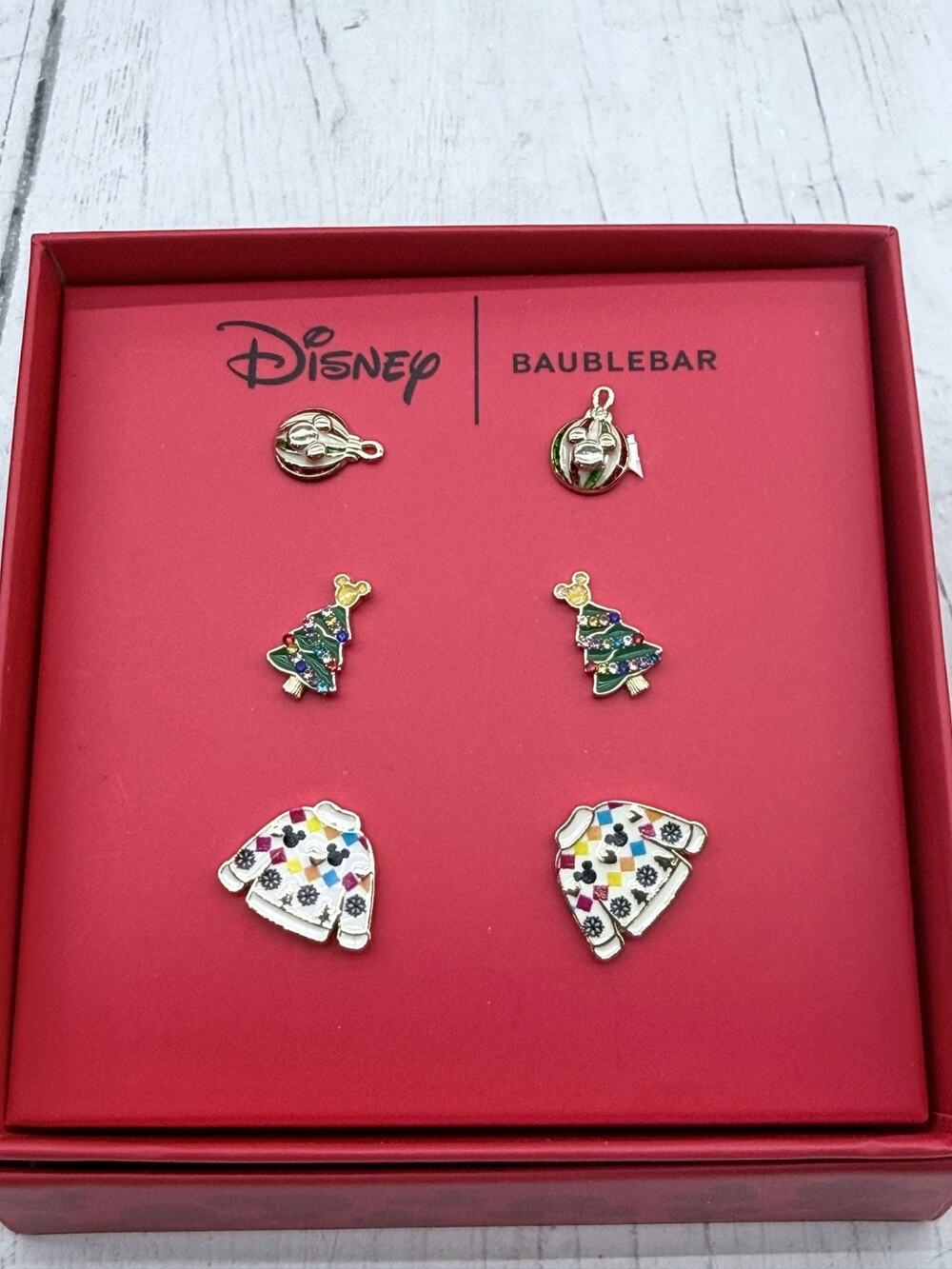 Disney Baublebar Set 3 Christmas Sweater Tree Ornament Earrings NEW in Box
